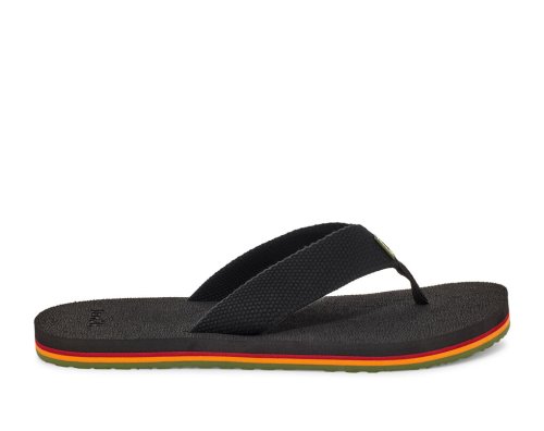 Sanuk Mens Beer Cozy Stacker Webbing Black Flip Flops | NMPQUL078